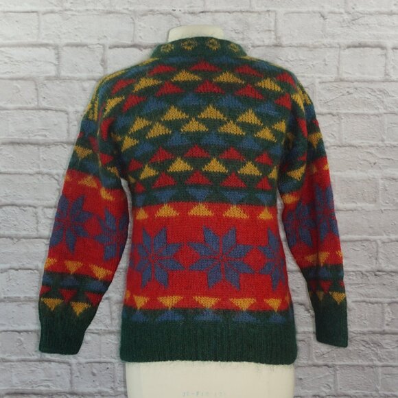 Vintage 80s Mohair Intarsia Fair Isle Snowflake Knit Sweater - Picture 2 of 5